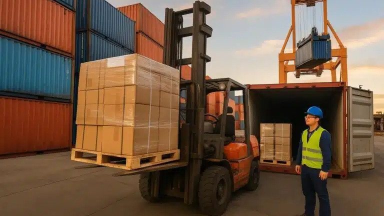 Chargement des palettes dans un conteneur maritime