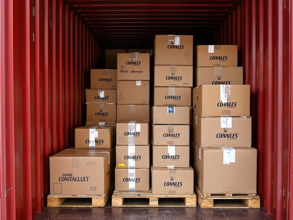 Conteneur en cours de chargement : cartons palettisés prêts pour l'Afrique