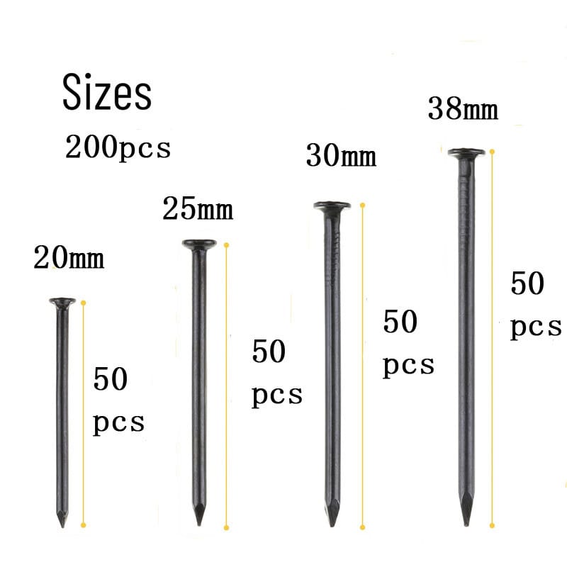 Kit de 200 clous en acier noir, 20/25/30/38 mm – Image 3