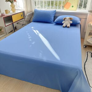 Ensemble de draps en coton lavé de qualité supérieure pour maman et bébé (1 personne/2 personnes, dortoir étudiant, ensemble trois pièces, usage domestique, drap-housse épais uni et taie d'oreiller) 4