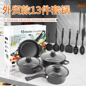 Ensemble de 13 pièces de batterie de cuisine très populaire, comprenant une poêle antiadhésive, une marmite et une sauteuse, vente directe d'usine.