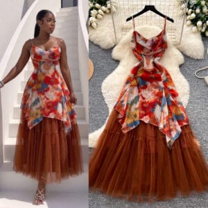 Robe d'été en maille florale tie-dye style resort pour femme